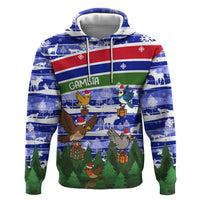 Gambia Christmas Hoodie with Santa Birds Gift Boxes Forest Scene and Snowflake Pattern Design - Wonder Print Shop