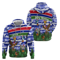 Gambia Christmas Hoodie with Santa Birds Gift Boxes Forest Scene and Snowflake Pattern Design - Wonder Print Shop