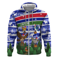 Gambia Christmas Hoodie with Santa Birds Gift Boxes Forest Scene and Snowflake Pattern Design - Wonder Print Shop