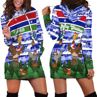 Gambia Christmas Hoodie Dress with Santa Birds Gift Boxes Forest Scene and Snowflake Pattern Design - Wonder Print Shop