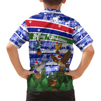 Gambia Christmas Kid Hawaiian Shirt with Santa Birds Gift Boxes Forest Scene and Snowflake Pattern Design - Wonder Print Shop