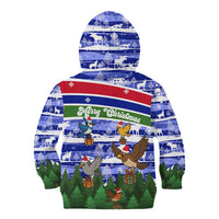 Gambia Christmas Kid Hoodie with Santa Birds Gift Boxes Forest Scene and Snowflake Pattern Design - Wonder Print Shop