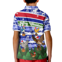 Gambia Christmas Kid Polo Shirt with Santa Birds Gift Boxes Forest Scene and Snowflake Pattern Design - Wonder Print Shop