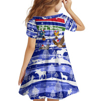 Gambia Christmas Kid Short Sleeve Dress with Santa Birds Gift Boxes Forest Scene and Snowflake Pattern Design - Wonder Print Shop