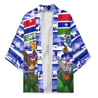 Gambia Christmas Kimono with Santa Birds Gift Boxes Forest Scene and Snowflake Pattern Design - Wonder Print Shop