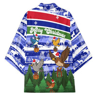 Gambia Christmas Kimono with Santa Birds Gift Boxes Forest Scene and Snowflake Pattern Design - Wonder Print Shop
