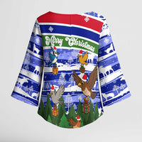 Gambia Christmas Kimono Sleeve Blouse with Santa Birds Gift Boxes Forest Scene and Snowflake Pattern Design - Wonder Print Shop