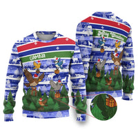 Gambia Christmas Ugly Christmas Sweater with Santa Birds Gift Boxes Forest Scene and Snowflake Pattern Design - Wonder Print Shop