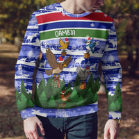 Gambia Christmas Ugly Christmas Sweater with Santa Birds Gift Boxes Forest Scene and Snowflake Pattern Design - Wonder Print Shop