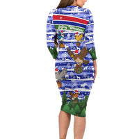 Gambia Christmas Long Sleeve Bodycon Dress with Santa Birds Gift Boxes Forest Scene and Snowflake Pattern Design - Wonder Print Shop