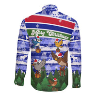 Gambia Christmas Long Sleeve Button Shirt with Santa Birds Gift Boxes Forest Scene and Snowflake Pattern Design - Wonder Print Shop