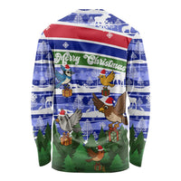 Gambia Christmas Long Sleeve Shirt with Santa Birds Gift Boxes Forest Scene and Snowflake Pattern Design - Wonder Print Shop