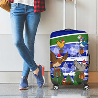 Gambia Christmas Luggage Cover with Santa Birds Gift Boxes Forest Scene and Snowflake Pattern Design - Wonder Print Shop