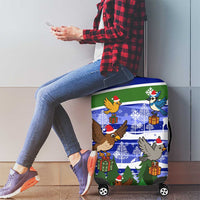 Gambia Christmas Luggage Cover with Santa Birds Gift Boxes Forest Scene and Snowflake Pattern Design - Wonder Print Shop