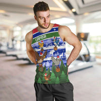 Gambia Christmas Men Tank Top with Santa Birds Gift Boxes Forest Scene and Snowflake Pattern Design - Wonder Print Shop