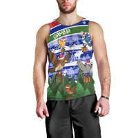 Gambia Christmas Men Tank Top with Santa Birds Gift Boxes Forest Scene and Snowflake Pattern Design - Wonder Print Shop