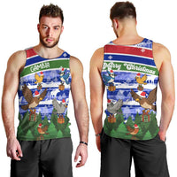 Gambia Christmas Men Tank Top with Santa Birds Gift Boxes Forest Scene and Snowflake Pattern Design - Wonder Print Shop