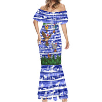 Gambia Christmas Mermaid Dress with Santa Birds Gift Boxes Forest Scene and Snowflake Pattern Design - Wonder Print Shop