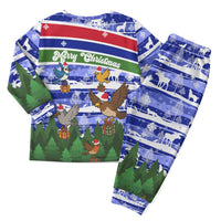 Gambia Christmas Pajama Set with Santa Birds Gift Boxes Forest Scene and Snowflake Pattern Design - Wonder Print Shop