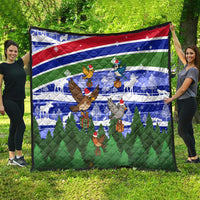 Gambia Christmas Quilt with Santa Birds Gift Boxes Forest Scene and Snowflake Pattern Design - Wonder Print Shop