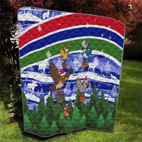 Gambia Christmas Quilt with Santa Birds Gift Boxes Forest Scene and Snowflake Pattern Design - Wonder Print Shop