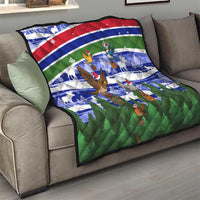 Gambia Christmas Quilt with Santa Birds Gift Boxes Forest Scene and Snowflake Pattern Design - Wonder Print Shop