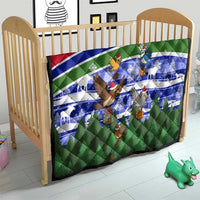 Gambia Christmas Quilt with Santa Birds Gift Boxes Forest Scene and Snowflake Pattern Design - Wonder Print Shop