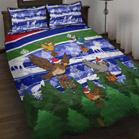 Gambia Christmas Quilt Bed Set with Santa Birds Gift Boxes Forest Scene and Snowflake Pattern Design - Wonder Print Shop