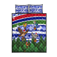 Gambia Christmas Quilt Bed Set with Santa Birds Gift Boxes Forest Scene and Snowflake Pattern Design - Wonder Print Shop