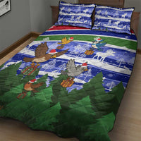 Gambia Christmas Quilt Bed Set with Santa Birds Gift Boxes Forest Scene and Snowflake Pattern Design - Wonder Print Shop