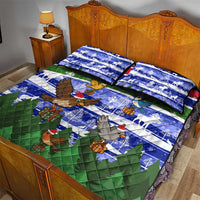 Gambia Christmas Quilt Bed Set with Santa Birds Gift Boxes Forest Scene and Snowflake Pattern Design - Wonder Print Shop