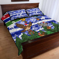 Gambia Christmas Quilt Bed Set with Santa Birds Gift Boxes Forest Scene and Snowflake Pattern Design - Wonder Print Shop