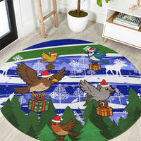 Gambia Christmas Round Carpet with Santa Birds Gift Boxes Forest Scene and Snowflake Pattern Design - Wonder Print Shop