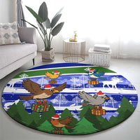 Gambia Christmas Round Carpet with Santa Birds Gift Boxes Forest Scene and Snowflake Pattern Design - Wonder Print Shop