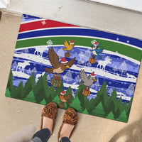 Gambia Christmas Rubber Doormat with Santa Birds Gift Boxes Forest Scene and Snowflake Pattern Design - Wonder Print Shop