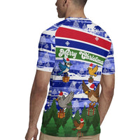 Gambia Christmas Rugby Jersey with Santa Birds Gift Boxes Forest Scene and Snowflake Pattern Design - Wonder Print Shop