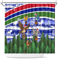Gambia Christmas Shower Curtain with Santa Birds Gift Boxes Forest Scene and Snowflake Pattern Design - Wonder Print Shop