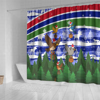 Gambia Christmas Shower Curtain with Santa Birds Gift Boxes Forest Scene and Snowflake Pattern Design - Wonder Print Shop