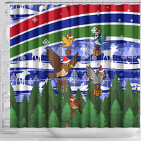 Gambia Christmas Shower Curtain with Santa Birds Gift Boxes Forest Scene and Snowflake Pattern Design - Wonder Print Shop