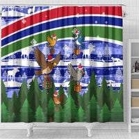 Gambia Christmas Shower Curtain with Santa Birds Gift Boxes Forest Scene and Snowflake Pattern Design - Wonder Print Shop