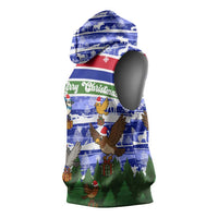 Gambia Christmas Sleeveless Hoodie with Santa Birds Gift Boxes Forest Scene and Snowflake Pattern Design - Wonder Print Shop