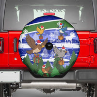 Gambia Christmas Spare Tire Cover with Santa Birds Gift Boxes Forest Scene and Snowflake Pattern Design - Wonder Print Shop
