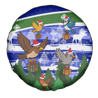 Gambia Christmas Spare Tire Cover with Santa Birds Gift Boxes Forest Scene and Snowflake Pattern Design - Wonder Print Shop