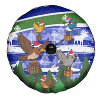 Gambia Christmas Spare Tire Cover with Santa Birds Gift Boxes Forest Scene and Snowflake Pattern Design - Wonder Print Shop