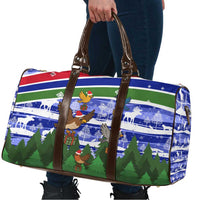 Gambia Christmas Travel Bag with Santa Birds Gift Boxes Forest Scene and Snowflake Pattern Design - Wonder Print Shop