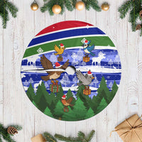 Gambia Christmas Tree Skirt with Santa Birds Gift Boxes Forest Scene and Snowflake Pattern Design - Wonder Print Shop