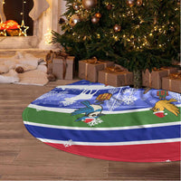 Gambia Christmas Tree Skirt with Santa Birds Gift Boxes Forest Scene and Snowflake Pattern Design - Wonder Print Shop