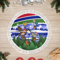 Gambia Christmas Tree Skirt with Santa Birds Gift Boxes Forest Scene and Snowflake Pattern Design - Wonder Print Shop