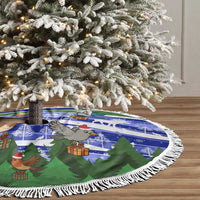 Gambia Christmas Tree Skirt with Santa Birds Gift Boxes Forest Scene and Snowflake Pattern Design - Wonder Print Shop