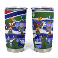 Gambia Christmas Tumbler Cup with Santa Birds Gift Boxes Forest Scene and Snowflake Pattern Design - Wonder Print Shop